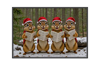 chipmunk carolers with music sheets