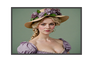 beautiful blonde Victorian woman with flowered hat