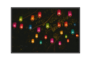 summer night lanterns hanging from a tree