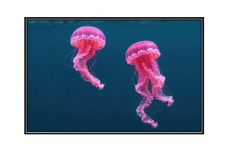 pink jeelyfish in the deep blue sea