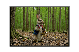 bunny playing saxophone in the woods
