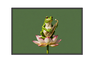 frog play tuba on lotus flower