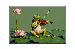 frog playing violin on lotus flower