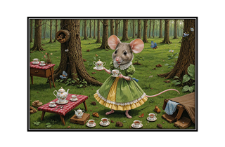 mouse in a dress preparing for a tea party