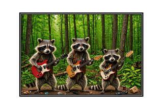 rockin raccoons playing guitars